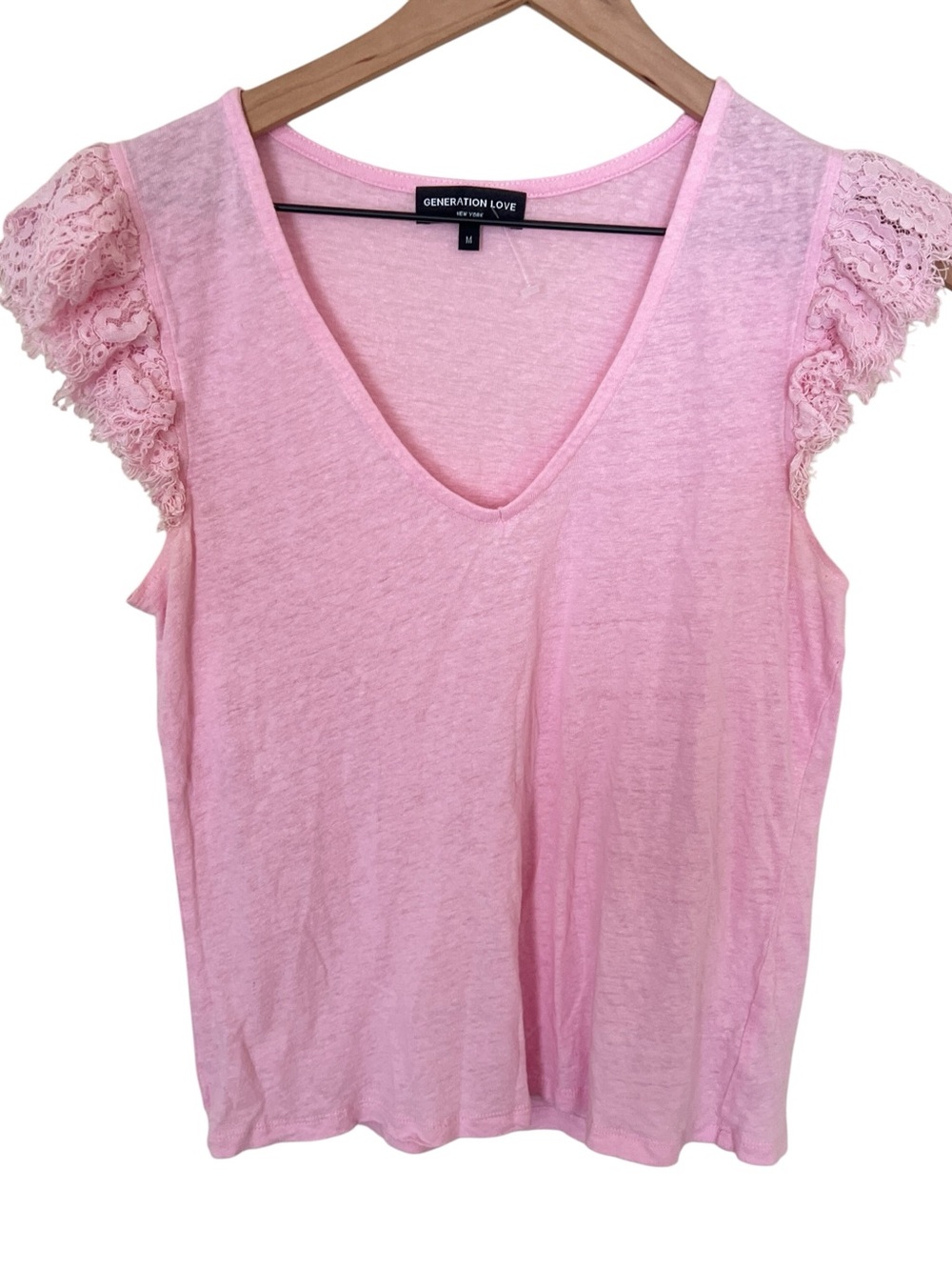 Generation Love Pink Lace Flutter Sleeve Linen Blend Top